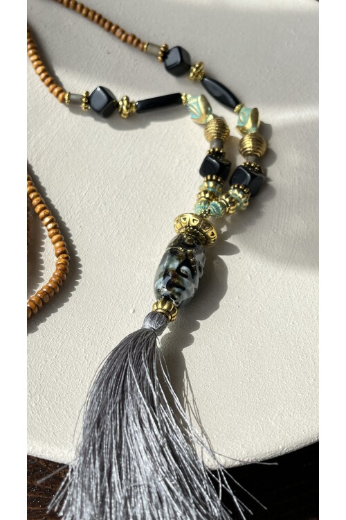 Milena Pirinç Cam Etnik Kolye