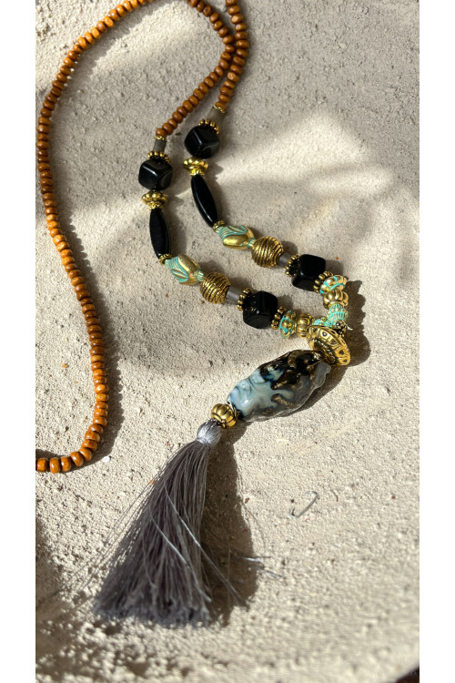 Milena Pirinç Cam Etnik Kolye