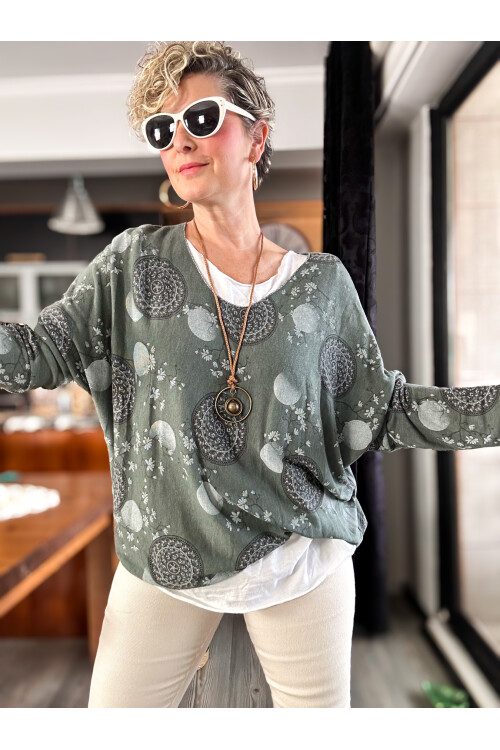 Mira Lotus Desen Kolyeli İtalyan Bluz Military