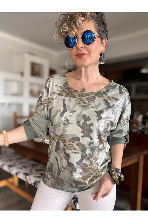 Miranda İtalyan Varak Baskı Kamuflaj Bluz Haki