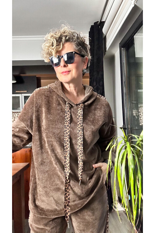 Muffin İtalyan Şönil Leopar Detay Takım Kahve