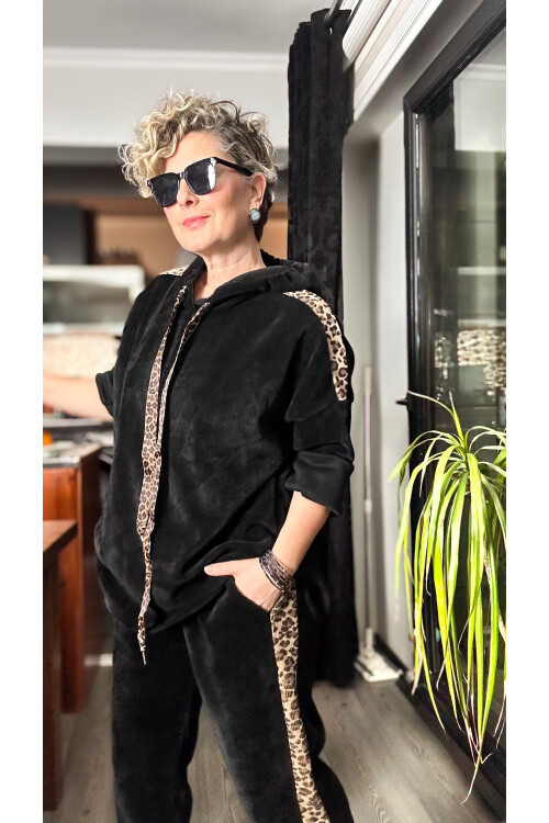 Muffin İtalyan Şönil Leopar Detay Takım Siyah