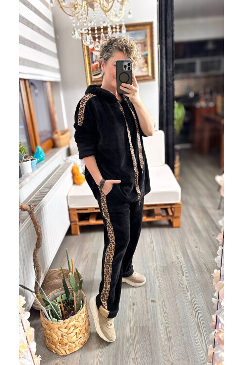 Muffin İtalyan Şönil Leopar Detay Takım Siyah