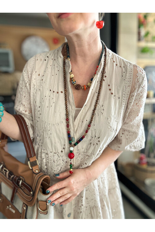 Nessi İtalyan Brode Gömlek Elbise Beige