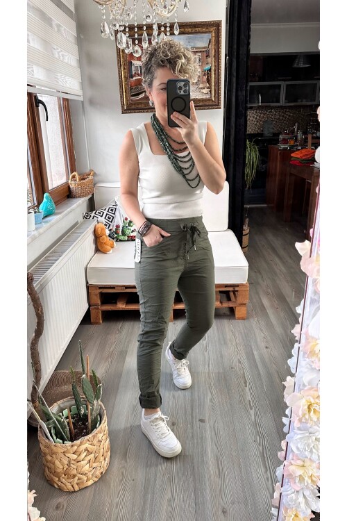 Nino İtalyan Sihirli Pantolon Haki Yeşil