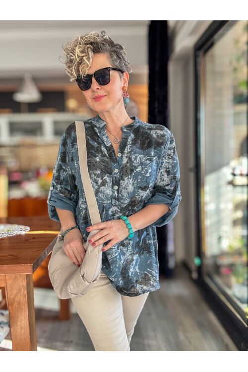 Noce Sarmal Batik Desen İtalyan Gömlek İndigo