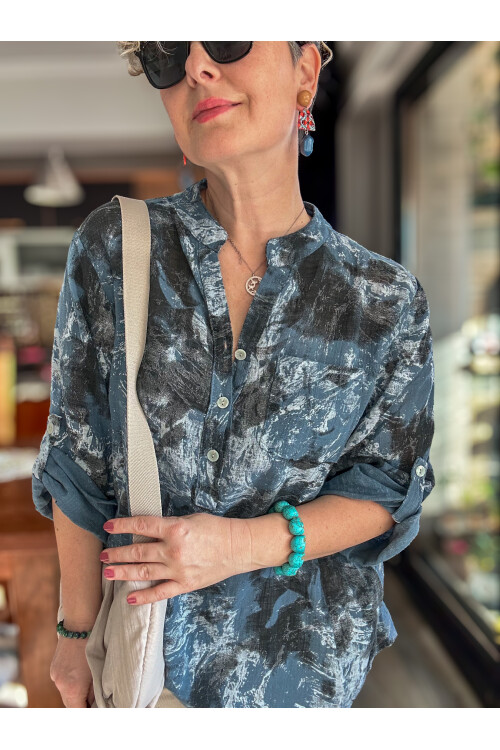 Noce Sarmal Batik Desen İtalyan Gömlek İndigo