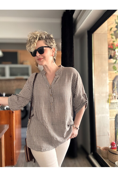 Patto Çizgi Desen İtalyan Gömlek Fango