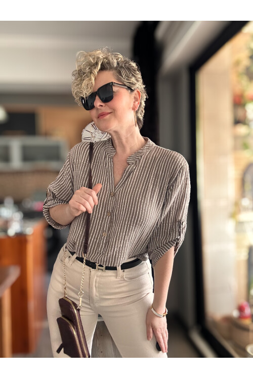 Patto Çizgi Desen İtalyan Gömlek Fango