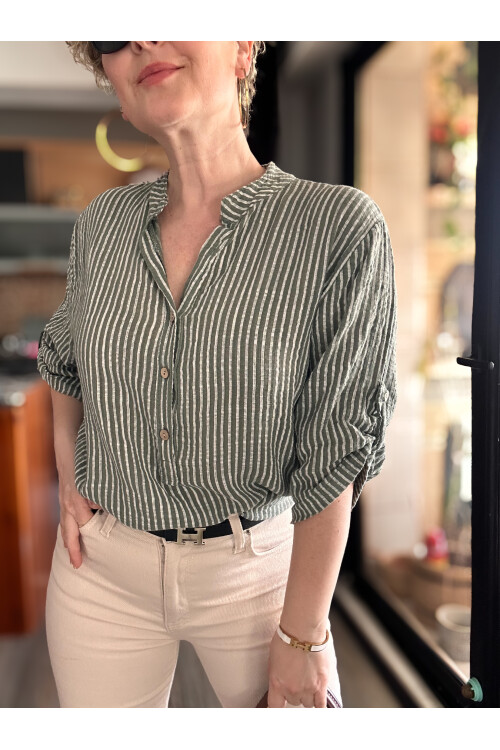 Patto Çizgi Desen İtalyan Gömlek Millitary