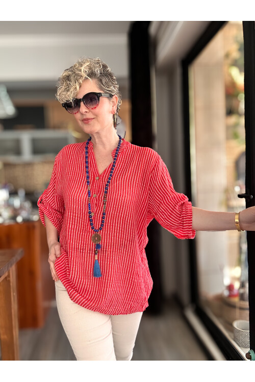 Patto Çizgi Desen İtalyan Gömlek Red