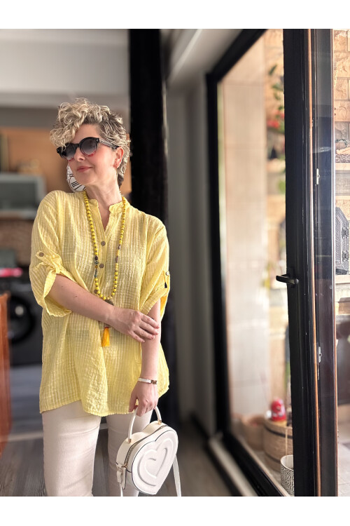 Patto Çizgi Desen İtalyan Gömlek Yellow