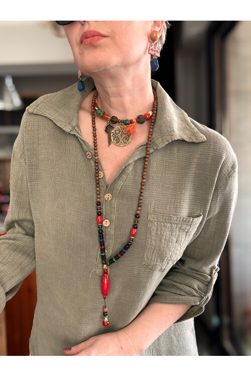 Pelas Tasarım Petek Doku Yakalı Gömlek Haki