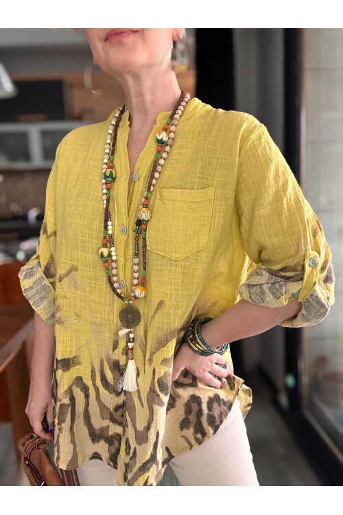 Pezzi VİP Leopar Desen İtalyan Gömlek Sarı