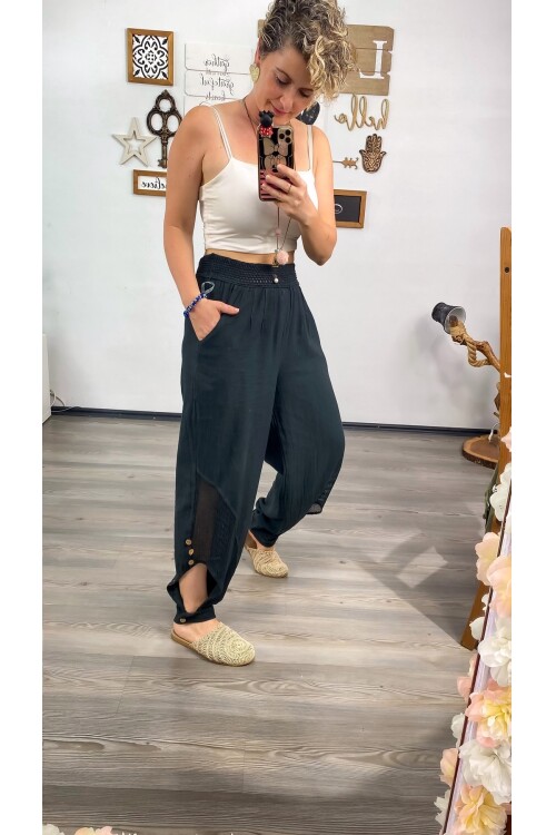 Piango Tasarım Paça File Detay Pantolon Siyah