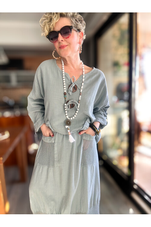 Pronto Vip Tasarım File Detay Etek Bluz Takım Gri