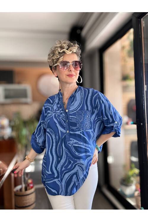 Racca Pul Detay İtalyan Batik Zambak Desen Gömlek Sax