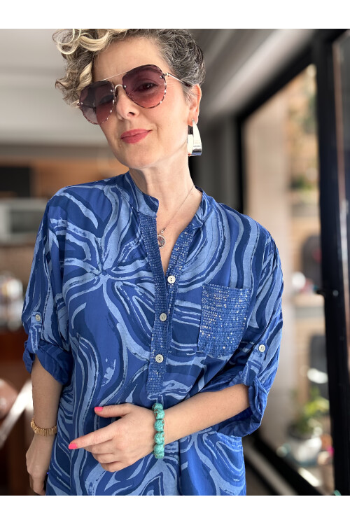 Racca Pul Detay İtalyan Batik Zambak Desen Gömlek Sax