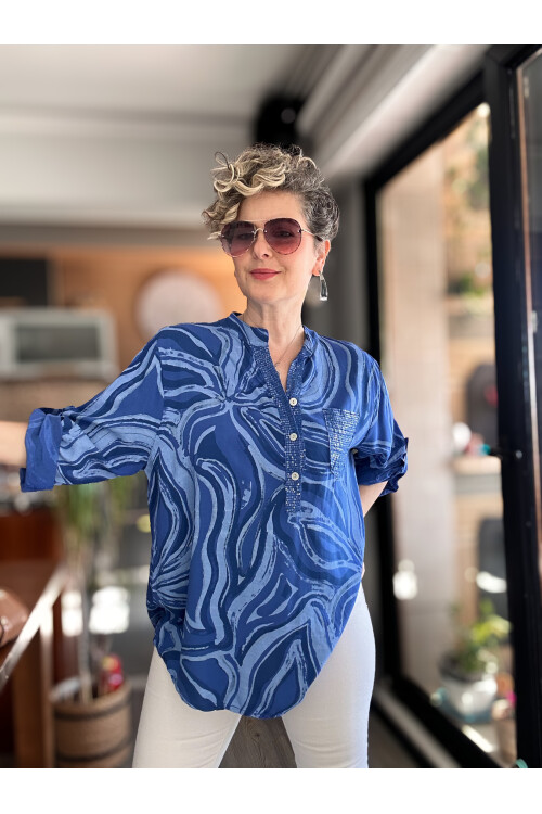 Racca Pul Detay İtalyan Batik Zambak Desen Gömlek Sax