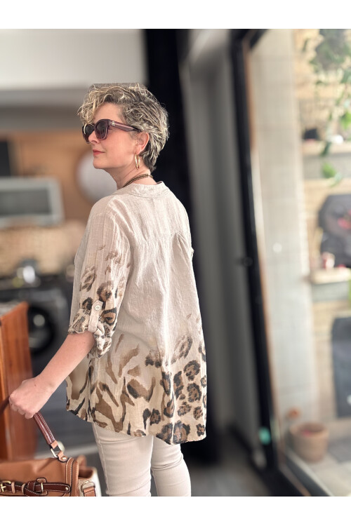 Rassi Leopar Desen İtalyan Gömlek Bej