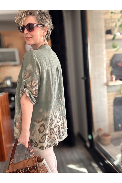 Rassi Leopar Desen İtalyan Gömlek Haki