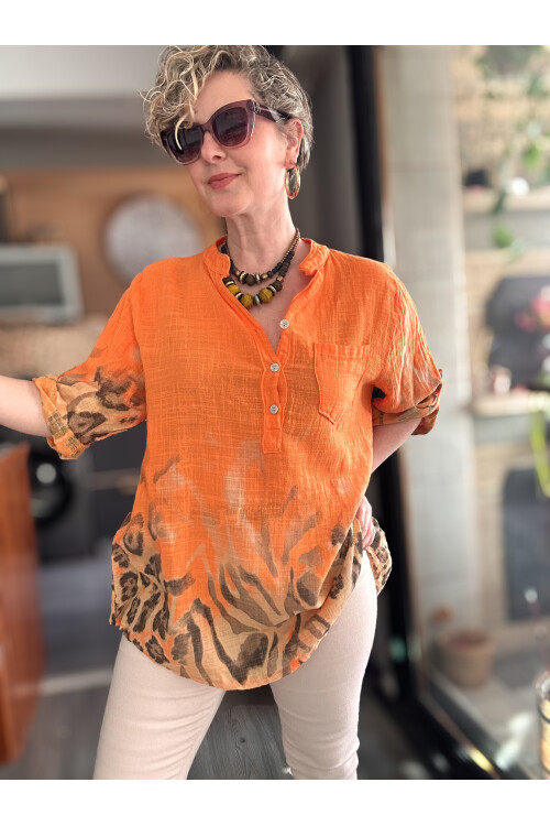 Rassi Leopar Desen İtalyan Gömlek Orange