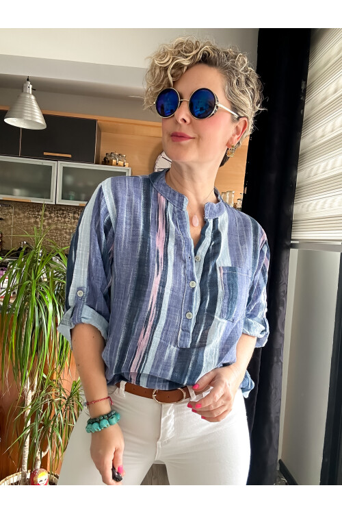 Razza Batik Çizgi Desen İtalyan Gömlek İndigo