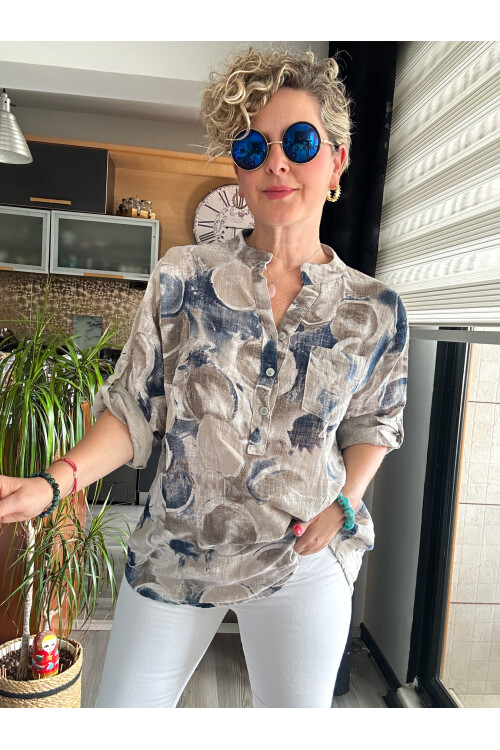 Rissi Baloncuk Desen İtalyan Gömlek Bej