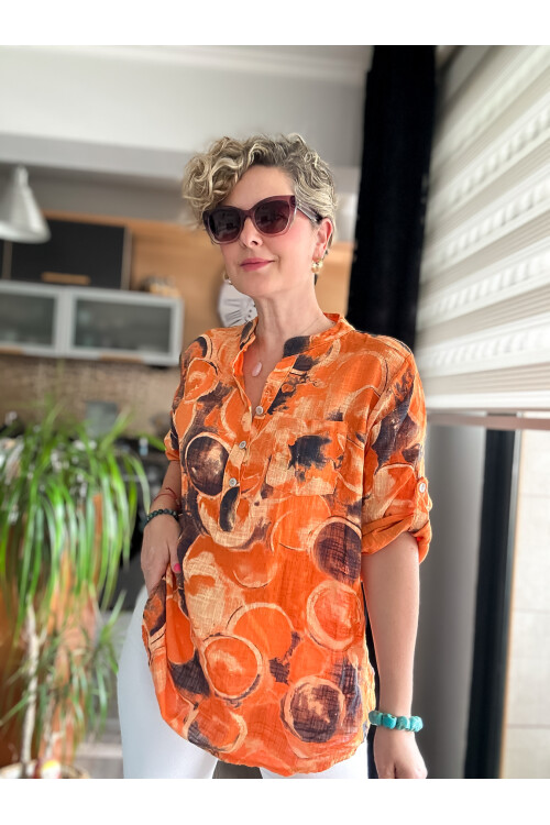 Rissi Baloncuk Desen İtalyan Gömlek Turuncu