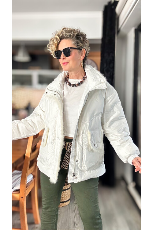 Sabrina İthal Kaz Tüyü Vip Tasarım Mont Beyaz