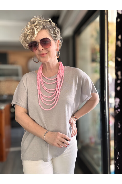 Salli Tasarım Viskon Bluz Gri