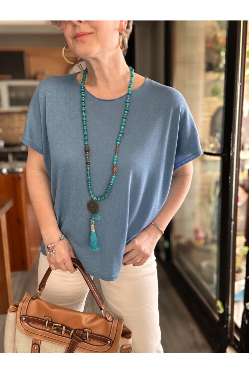 Salli Tasarım Viskon Bluz Mavi