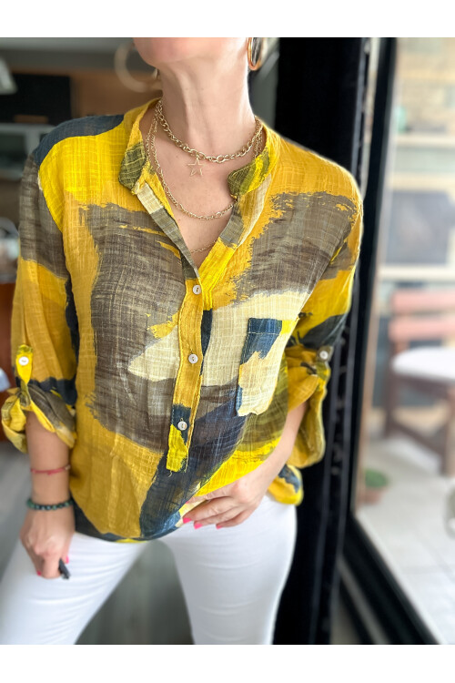 Senso Patchwork Desen İtalyan Gömlek Sarı