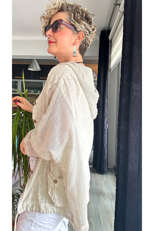 Silla File Detay Kapşonlu Ceket Bej