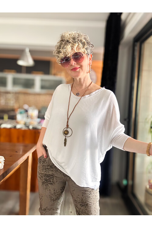 Sista Kolye Detay İtalyan Triko Bluz Bianco