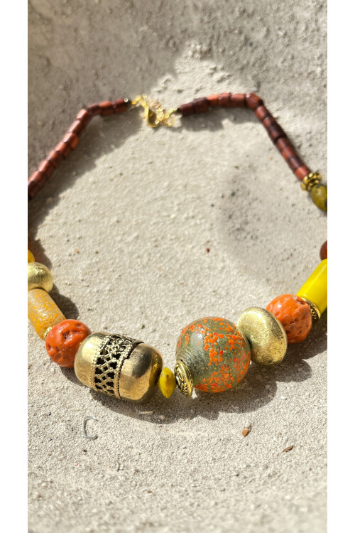 Sparkle Pirinç Cam Etnik Kolye