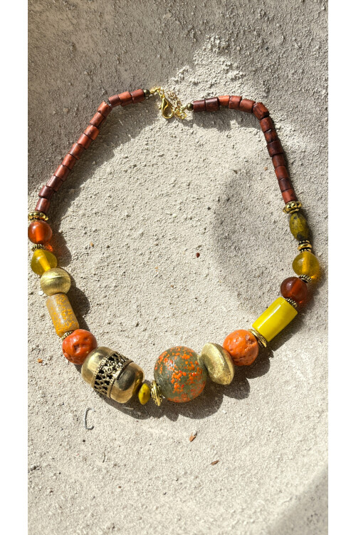 Sparkle Pirinç Cam Etnik Kolye