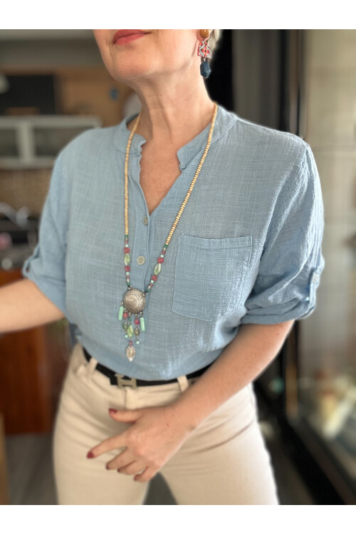 Testa İtalyan Tek Cep Gömlek Açık Mavi