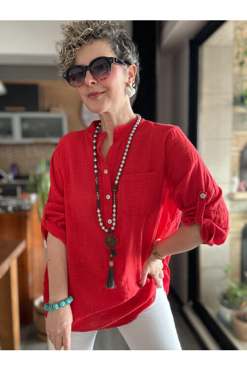 Testa İtalyan Tek Cep Gömlek Nar Çiçeği