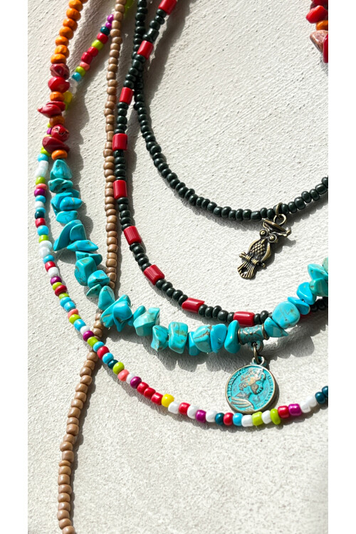 Tiarra Pirinç Cam Çoklu Etnik Kolye