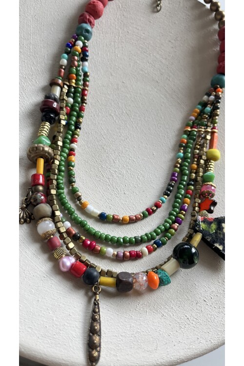 Tirint Pirinç Cam Çoklu Etnik Kolye