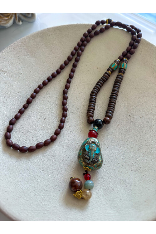 Tulte Doğal Taş Etnik Bambu Kolye