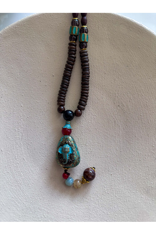 Tulte Doğal Taş Etnik Bambu Kolye