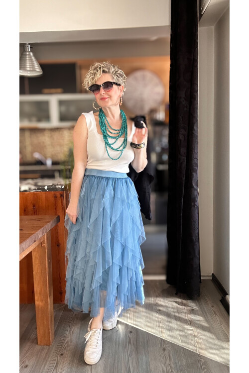 Urban Tasarım Volanlı Tül Etek Mavi