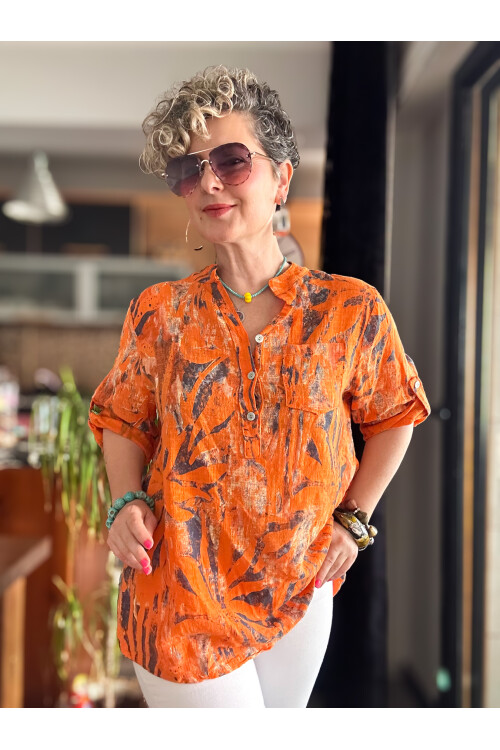 Uva Spiral Desen İtalyan Gömlek Orange