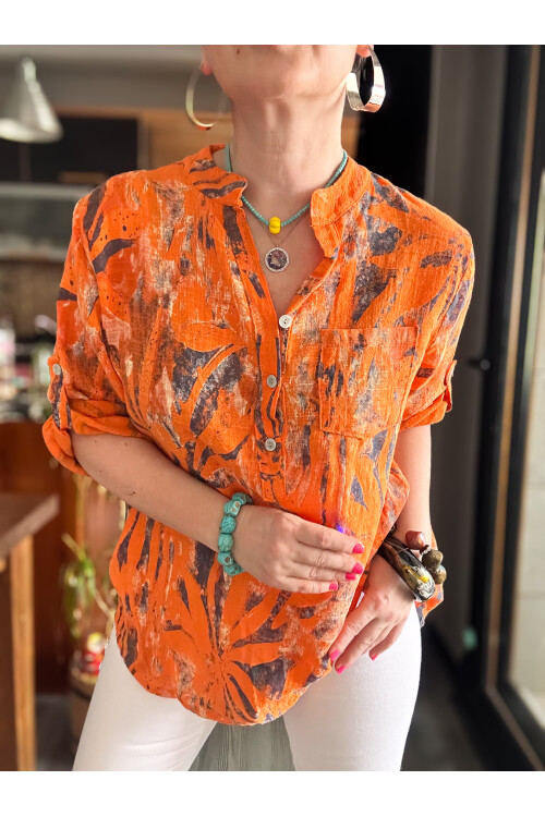 Uva Spiral Desen İtalyan Gömlek Orange