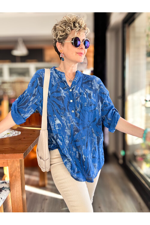 Uva Spiral Desen İtalyan Gömlek Sax Mavi