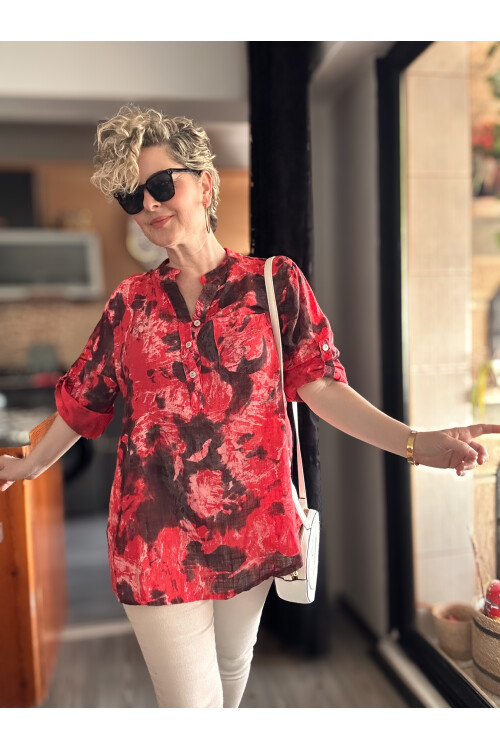 Vallo Batik Sarman Desen İtalyan Gömlek Kırmızı