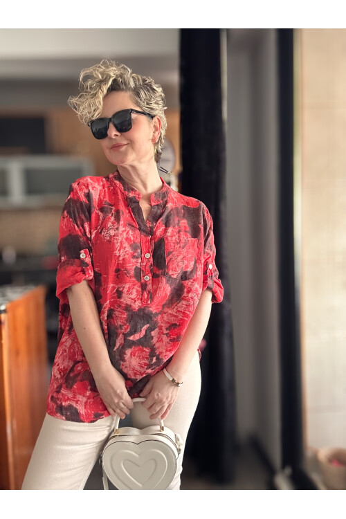 Vallo Batik Sarman Desen İtalyan Gömlek Kırmızı