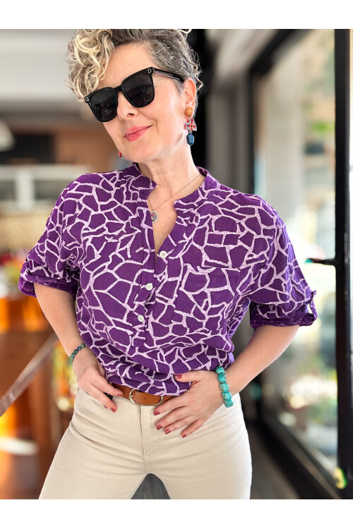 Valva Taş Desen İtalyan Gömlek Mor